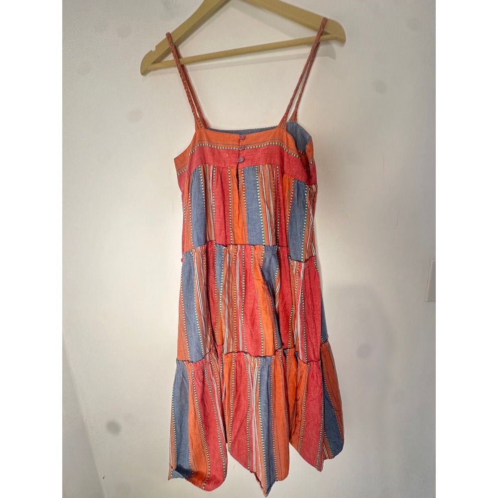 dRA Los Angeles Striped Tiered Midi Dress Womens‎ Small Orange Blue Boho Cotton - Picture 10 of 11